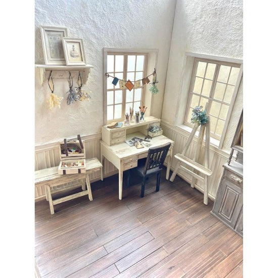 ☆OOAK☆ doll house "Room with bay window and antique furniture" by 1/6 doll house JILL&EVE