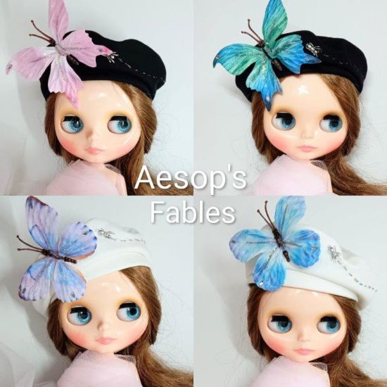 Headband for dolls "④The Ant and the Butterfly (White × Blue)" by KEIKO IGATA