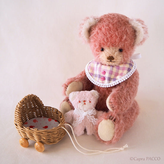 ☆OOAK☆ Plush Toy “Pink Little Bear & Stroller Set (Accessories: Beige × Pink)” by Capra PACCO