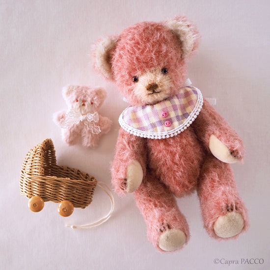 ☆OOAK☆ Plush Toy “Pink Little Bear & Stroller Set (Accessories: Beige × Pink)” by Capra PACCO