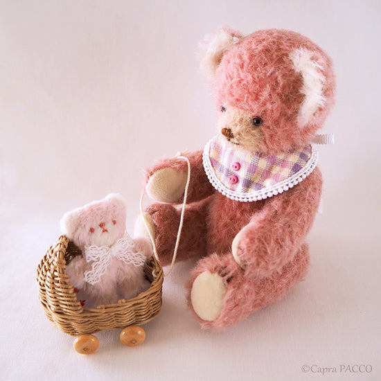 ☆OOAK☆ Plush Toy “Pink Little Bear & Stroller Set (Accessories: Beige × Pink)” by Capra PACCO
