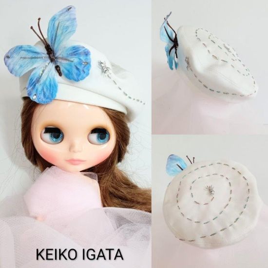 Headband for dolls "④The Ant and the Butterfly (White × Blue)" by KEIKO IGATA